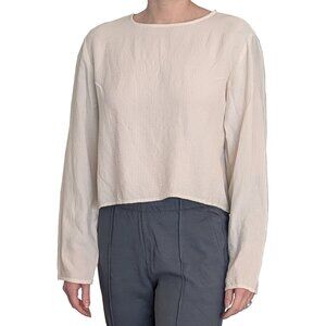 Eileen Fisher 100% Silk Cropped Blouse in Cream | S